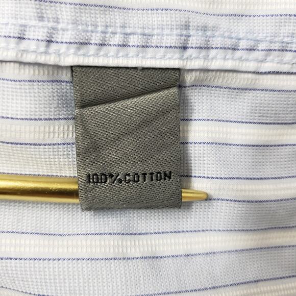 JOHNSTON & MURPHY Dress Shirt XL Contrast Flip Cuff Neck Blue White Striped L/S - Picture 13 of 14